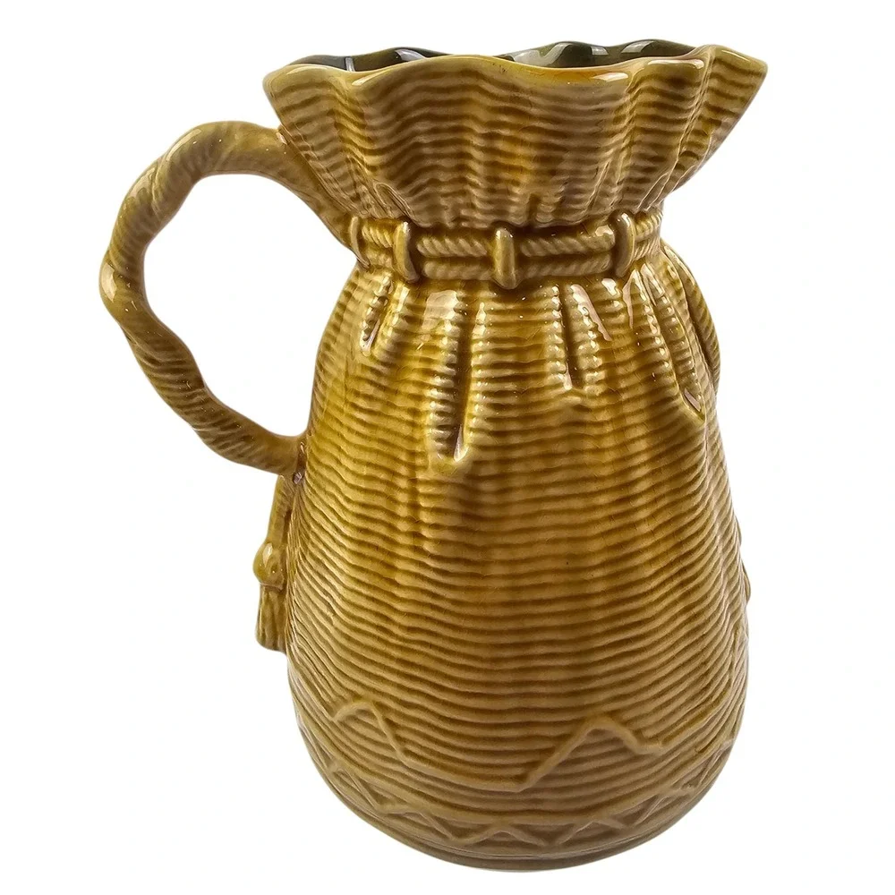Sylvac 406 Vintage Ceramic Bag Pitcher Mustard Yellow Made in England 8.75in